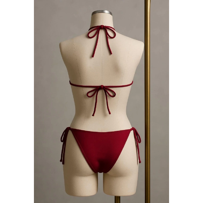 MARSiLYAN- Kadın Bordo Yandan ve Boyundan Bağlamalı Bikini Mayo Takımı