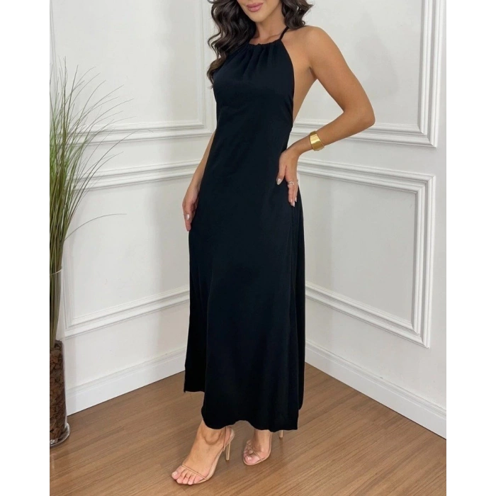 MARSiLYAN- Kadın Boyundan Askılı Halter Kollu Viskon Elbise