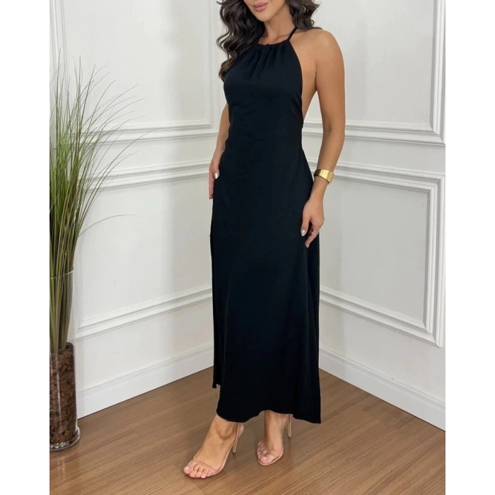 MARSiLYAN- Kadın Boyundan Askılı Halter Kollu Viskon Elbise