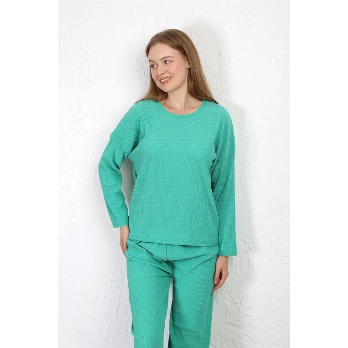 MARSiLYAN- Kadın Bürümcük Kumaş Pijama Takım Yeşil