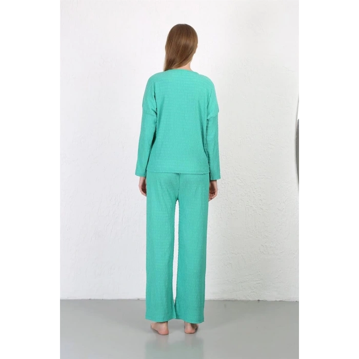 MARSiLYAN- Kadın Bürümcük Kumaş Pijama Takım Yeşil