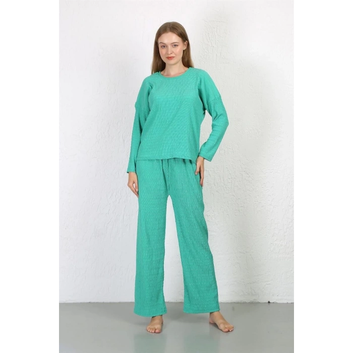 MARSiLYAN- Kadın Bürümcük Kumaş Pijama Takım Yeşil