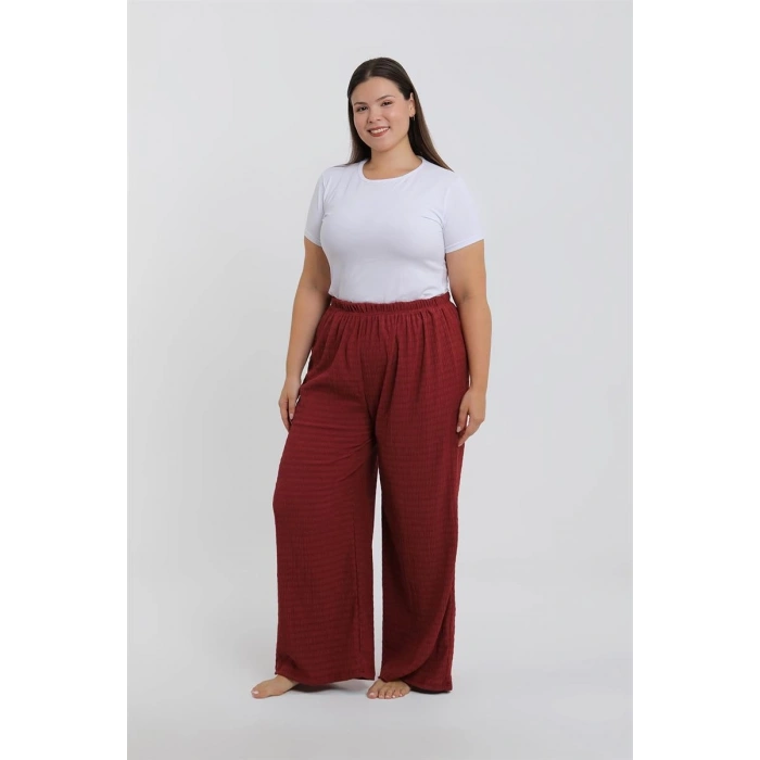 MARSiLYAN- Kadın Büyük Beden Bordo Rahat Kesim Baggy Tek Alt