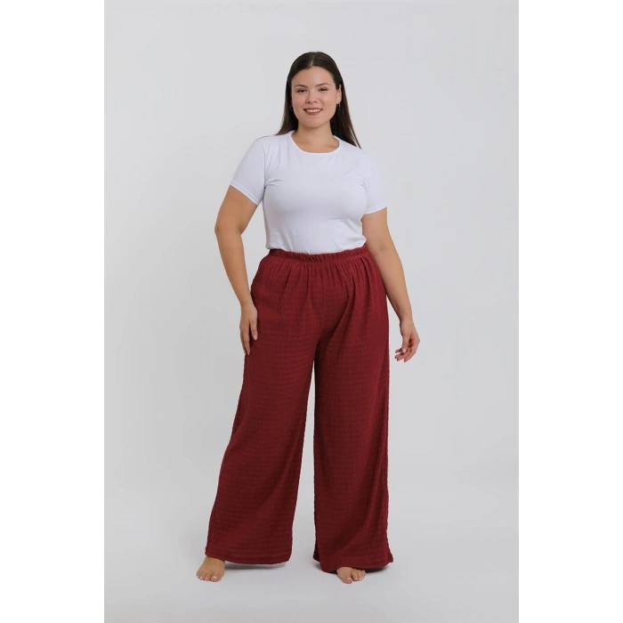 MARSiLYAN- Kadın Büyük Beden Bordo Rahat Kesim Baggy Tek Alt
