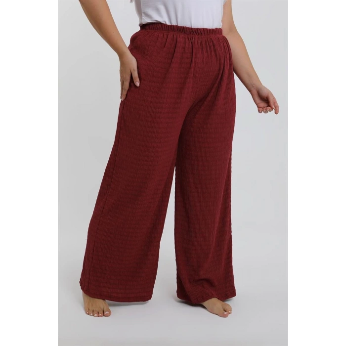 MARSiLYAN- Kadın Büyük Beden Bordo Rahat Kesim Baggy Tek Alt