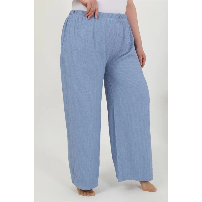 MARSiLYAN- Kadın Büyük Beden Bürümcük Pantolon  Mavi