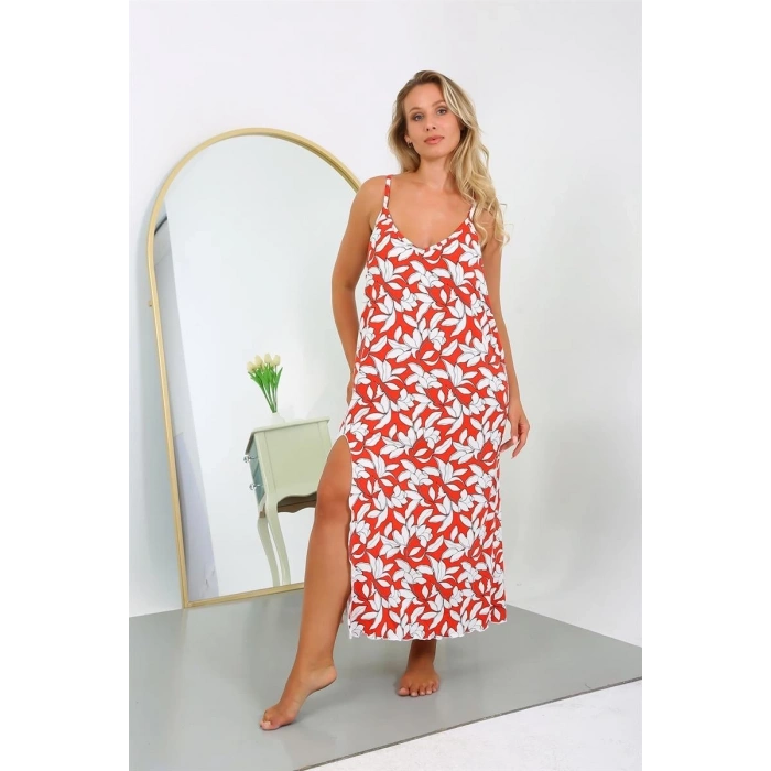 MARSiLYAN- Kadın Büyük Beden İp Askılı Pamuklu Uzun Gecelik