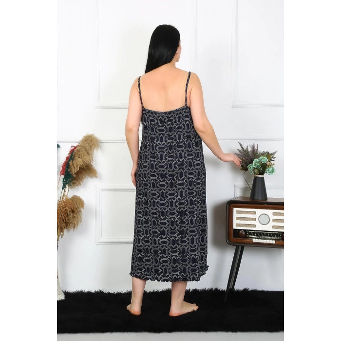 MARSiLYAN- Kadın Büyük Beden İp Askılı Pamuklu Uzun Gecelik