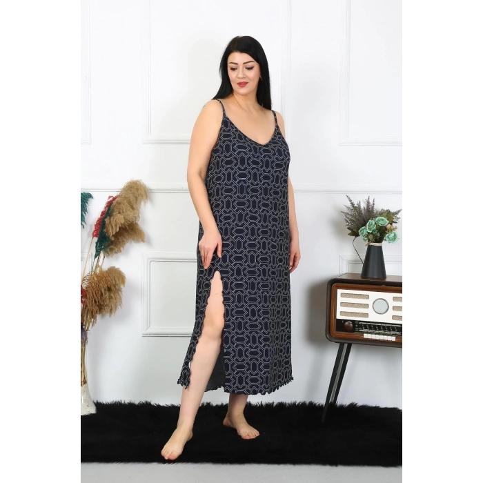 MARSiLYAN- Kadın Büyük Beden İp Askılı Pamuklu Uzun Gecelik