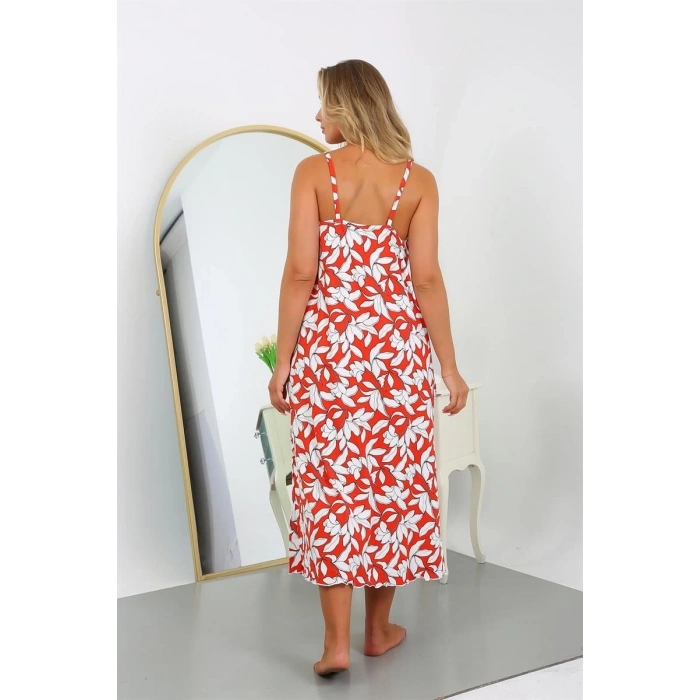 MARSiLYAN- Kadın Büyük Beden İp Askılı Pamuklu Uzun Gecelik