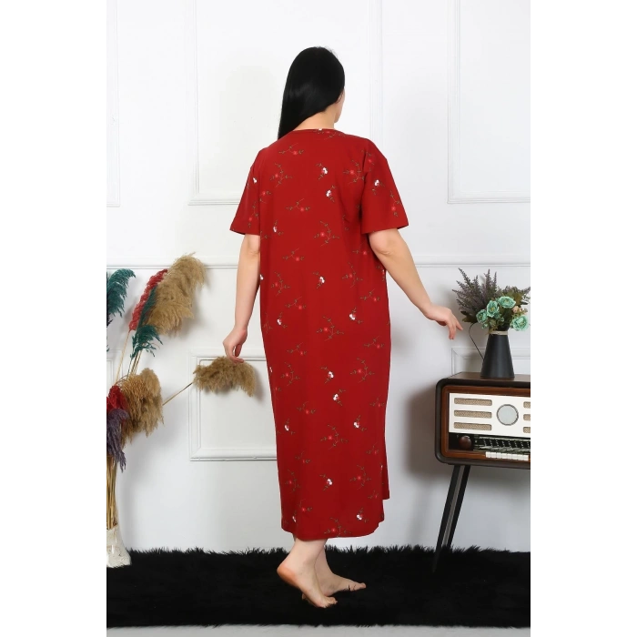 MARSiLYAN- Kadın Büyük Beden Kısa Kol Bordo Anne Gecelik