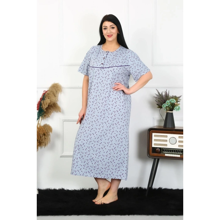 MARSiLYAN- Kadın Büyük Beden Kısa Kol İndigo Anne Gecelik