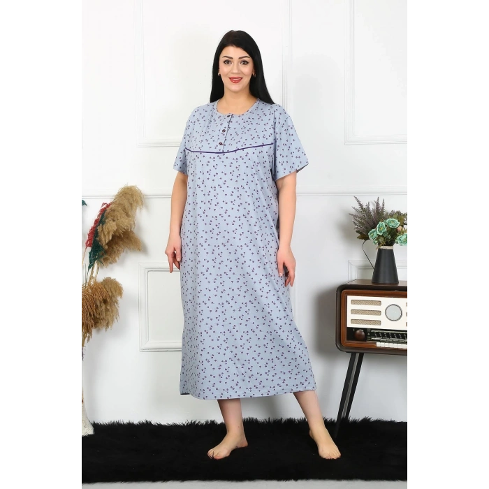 MARSiLYAN- Kadın Büyük Beden Kısa Kol İndigo Anne Gecelik