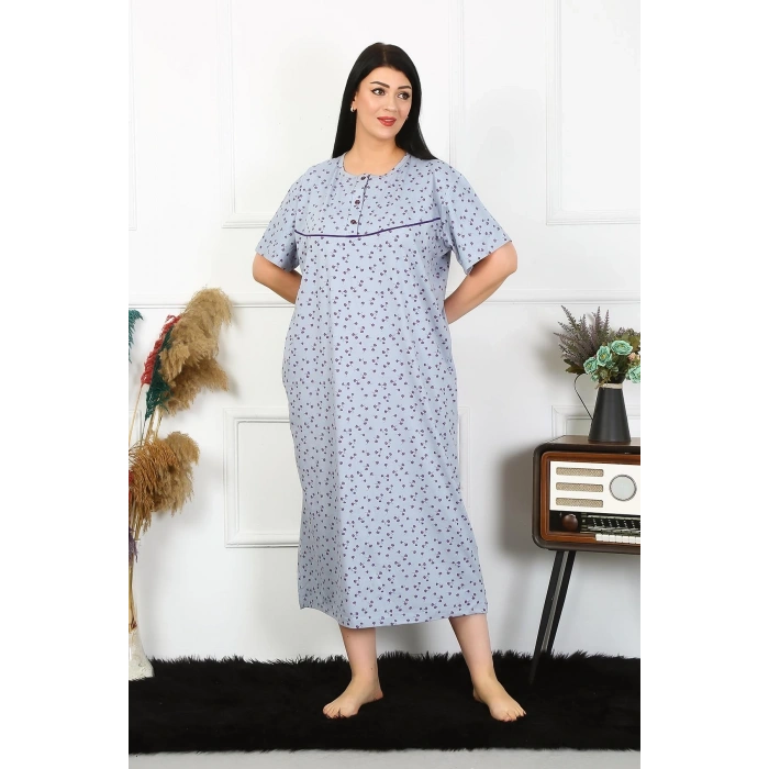 MARSiLYAN- Kadın Büyük Beden Kısa Kol İndigo Anne Gecelik