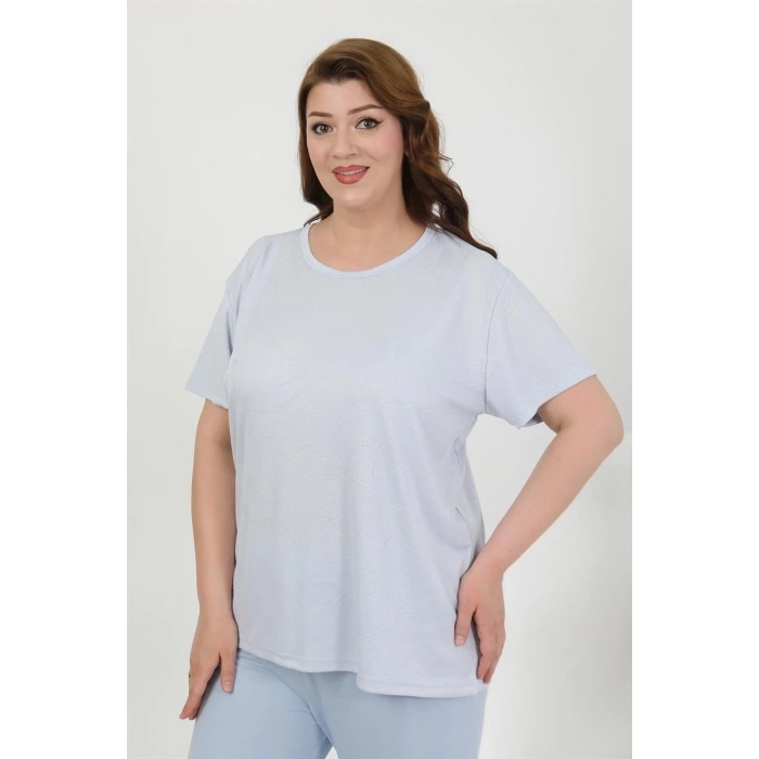 MARSiLYAN- Kadın Büyük Beden Kısa Kol Penye Pijama Takımı Mavi