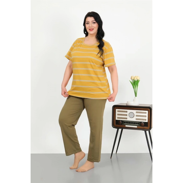 MARSiLYAN- Kadın Büyük Beden Kısa Kol Penye Pijama Takımı Sarı