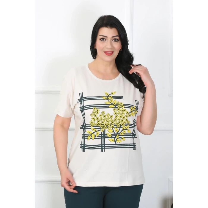 MARSiLYAN- Kadın Büyük Beden Krem Pijama Takımı