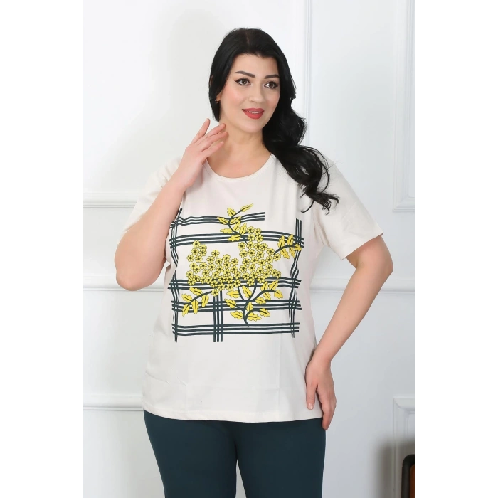 MARSiLYAN- Kadın Büyük Beden Krem Pijama Takımı