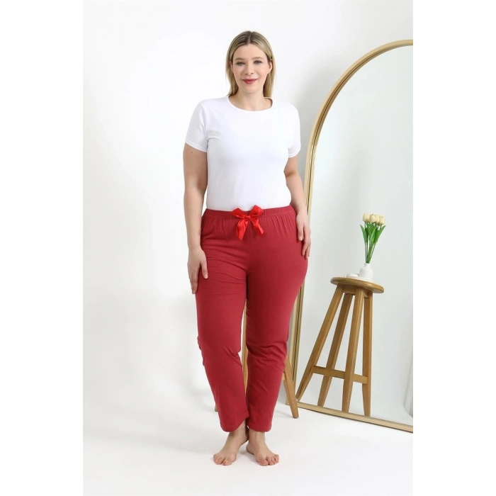 MARSiLYAN- Kadın Büyük Beden Mercan Pamuklu Rahat Kalıp Ev Giyim Pijama Altı