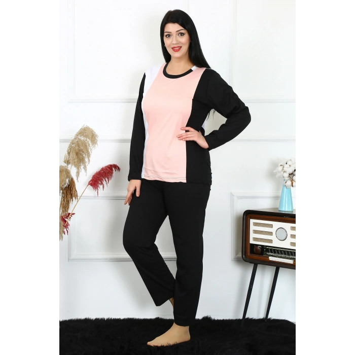 MARSiLYAN- Kadın Büyük Beden Penye Uzun Kol Pijama Takım