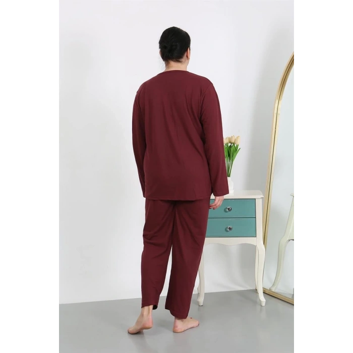 MARSiLYAN- Kadın Büyük Beden Uzun Kol Penye Pijama Takımı Bordo