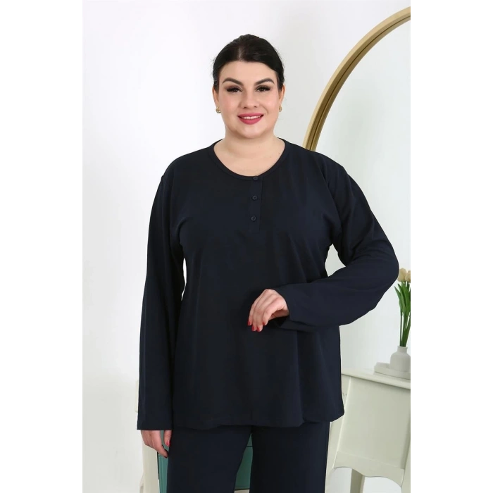 MARSiLYAN- Kadın Büyük Beden Uzun Kol Penye Pijama Takımı Lacivert
