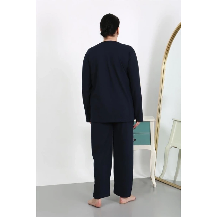 MARSiLYAN- Kadın Büyük Beden Uzun Kol Penye Pijama Takımı Lacivert