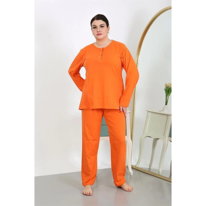 MARSiLYAN- Kadın Büyük Beden Uzun Kol Penye Pijama Takımı Turuncu