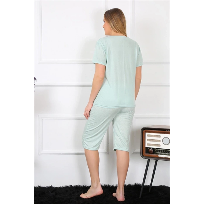 MARSiLYAN- Kadın Büyük Beden Viscon Su Yeşili Kapri Pijama Takım