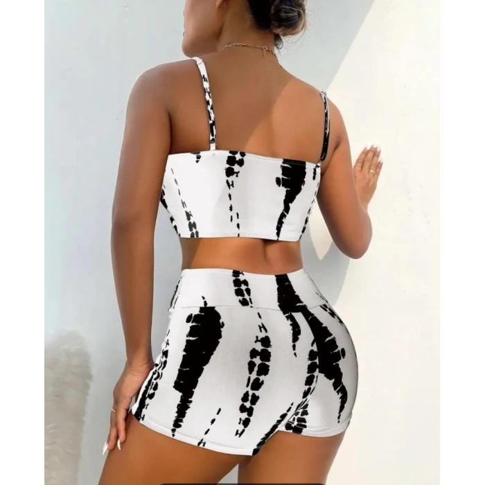 MARSiLYAN- Kadın Büzgü Detay Askılı Crop Mini Tayt Ikili Takım