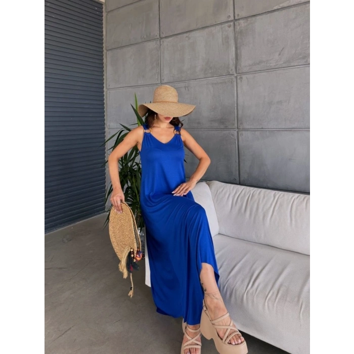 MARSiLYAN- Kadın çan Dokuma Kumaş V Yaka Asimetrik Kesim Elbise