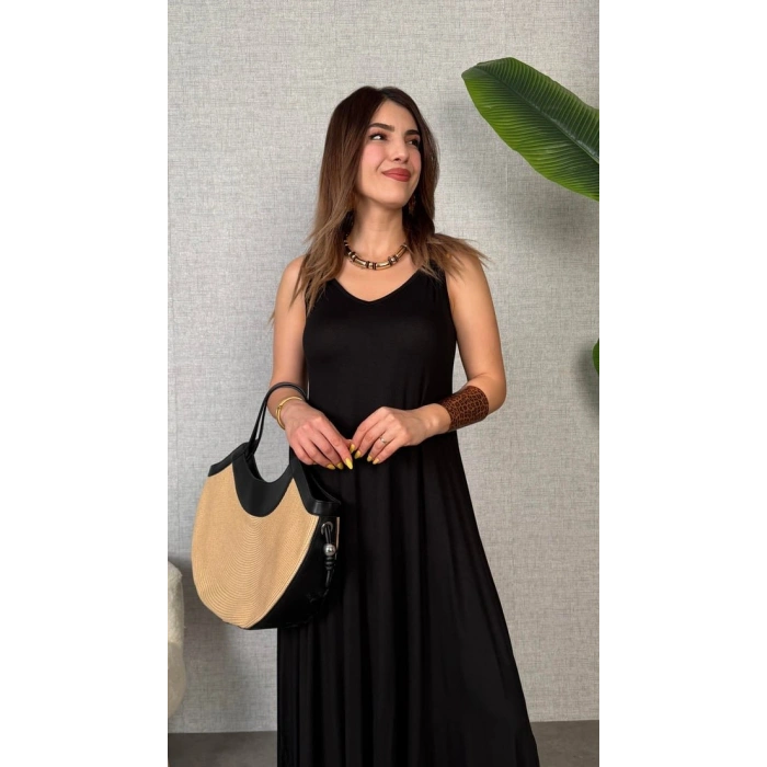 MARSiLYAN- Kadın çan Dokuma Kumaş V Yaka Asimetrik Kesim Elbise