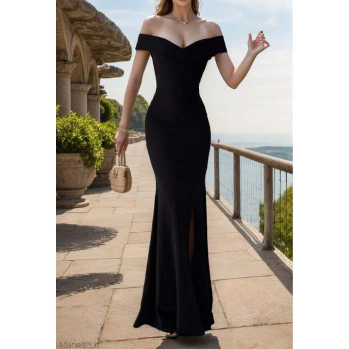 MARSiLYAN- Kadın Dalgıç Kumaş Kayık Yaka Ve Dekolte Detaylı Elbise