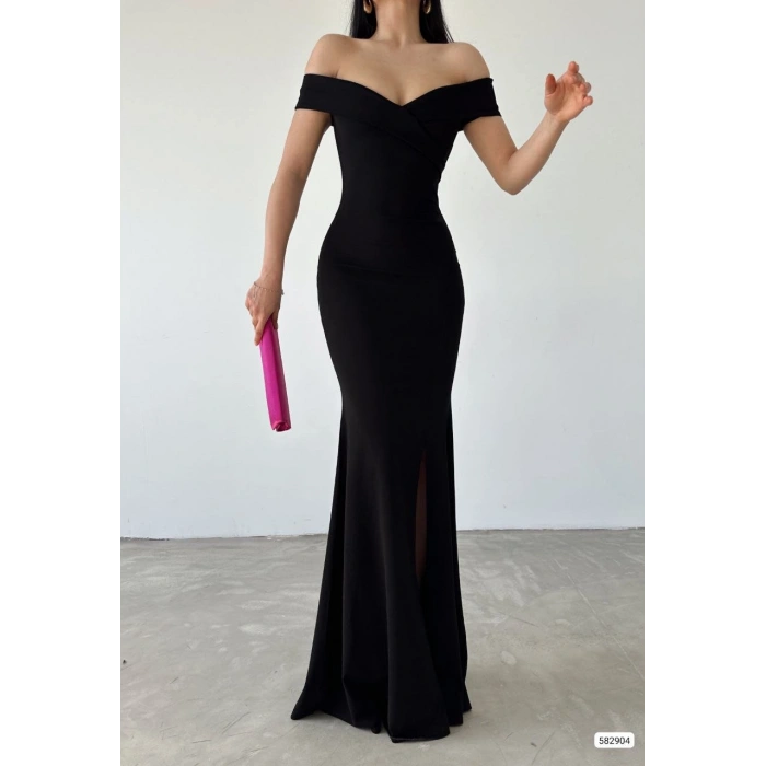 MARSiLYAN- Kadın Dalgıç Kumaş Kayık Yaka Ve Dekolte Detaylı Elbise