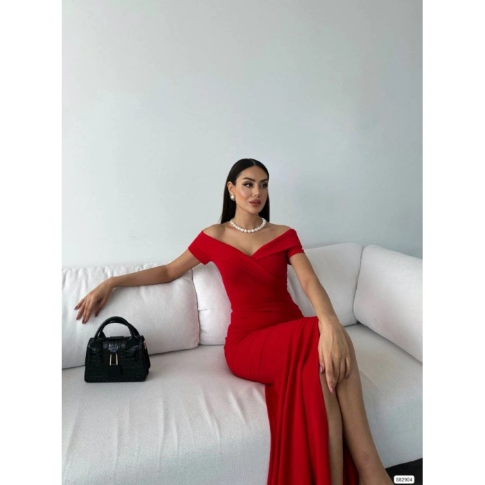 MARSiLYAN- Kadın Dalgıç Kumaş Kayık Yaka Ve Dekolte Detaylı Elbise