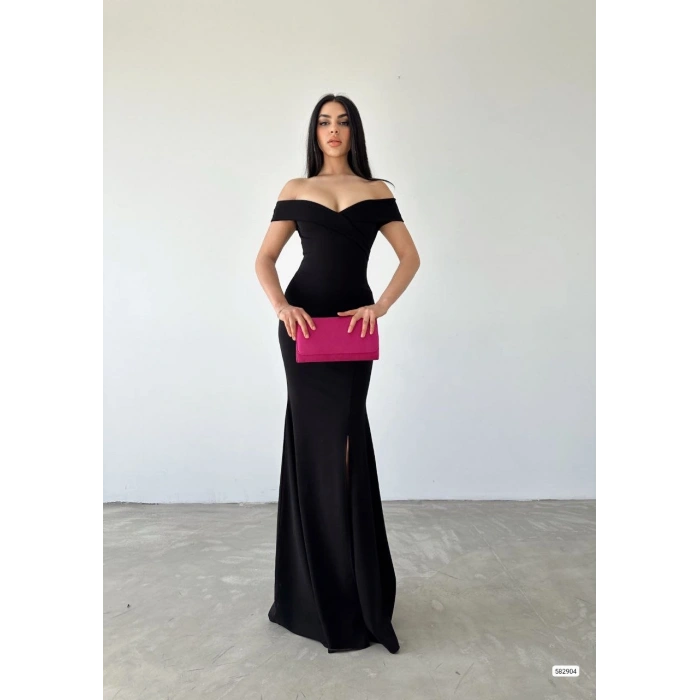 MARSiLYAN- Kadın Dalgıç Kumaş Kayık Yaka Ve Dekolte Detaylı Elbise