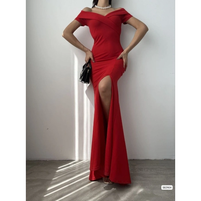 MARSiLYAN- Kadın Dalgıç Kumaş Kayık Yaka Ve Dekolte Detaylı Elbise