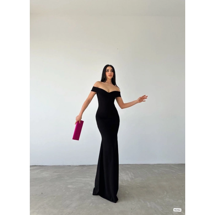 MARSiLYAN- Kadın Dalgıç Kumaş Kayık Yaka Ve Dekolte Detaylı Elbise