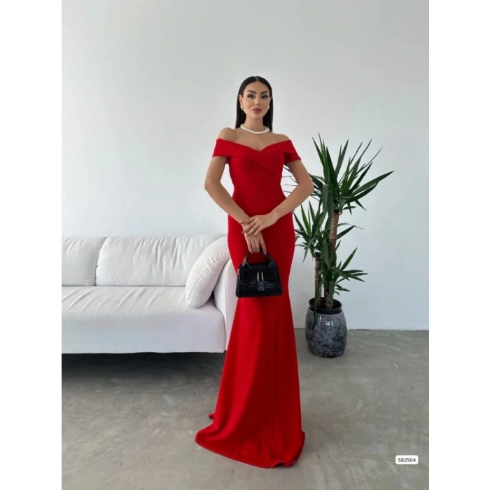 MARSiLYAN- Kadın Dalgıç Kumaş Kayık Yaka Ve Dekolte Detaylı Elbise