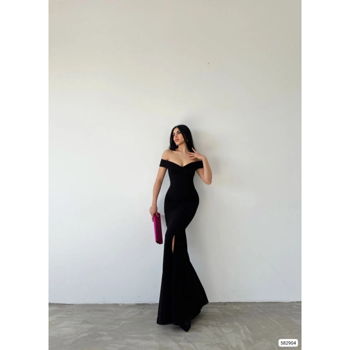 MARSiLYAN- Kadın Dalgıç Kumaş Kayık Yaka Ve Dekolte Detaylı Elbise