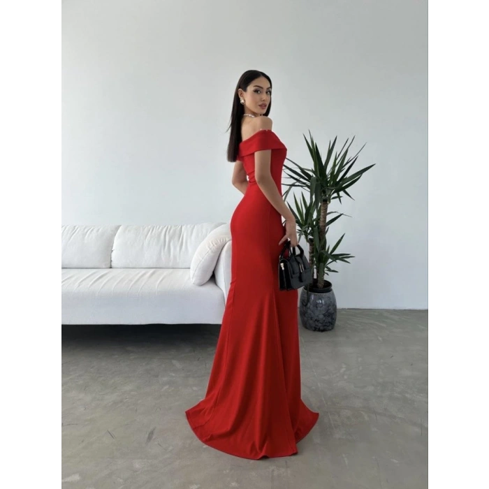 MARSiLYAN- Kadın Dalgıç Kumaş Kayık Yaka Ve Dekolte Detaylı Elbise