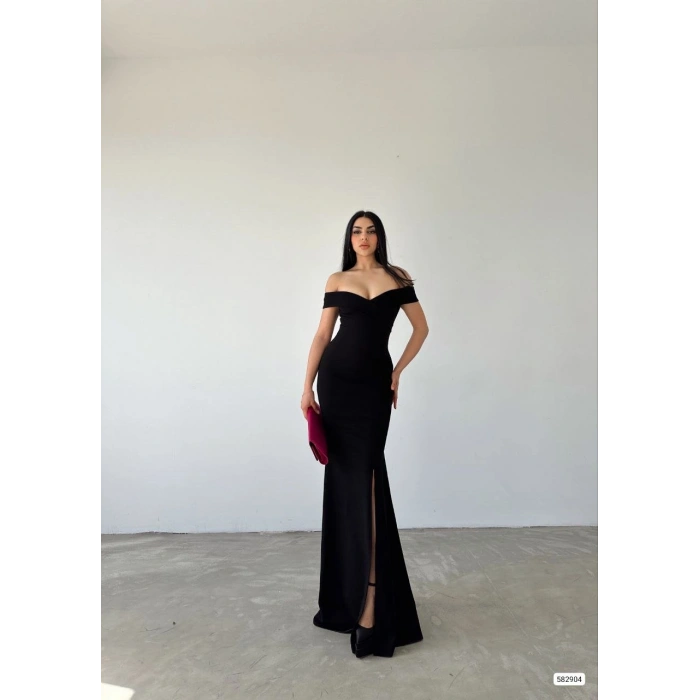 MARSiLYAN- Kadın Dalgıç Kumaş Kayık Yaka Ve Dekolte Detaylı Elbise