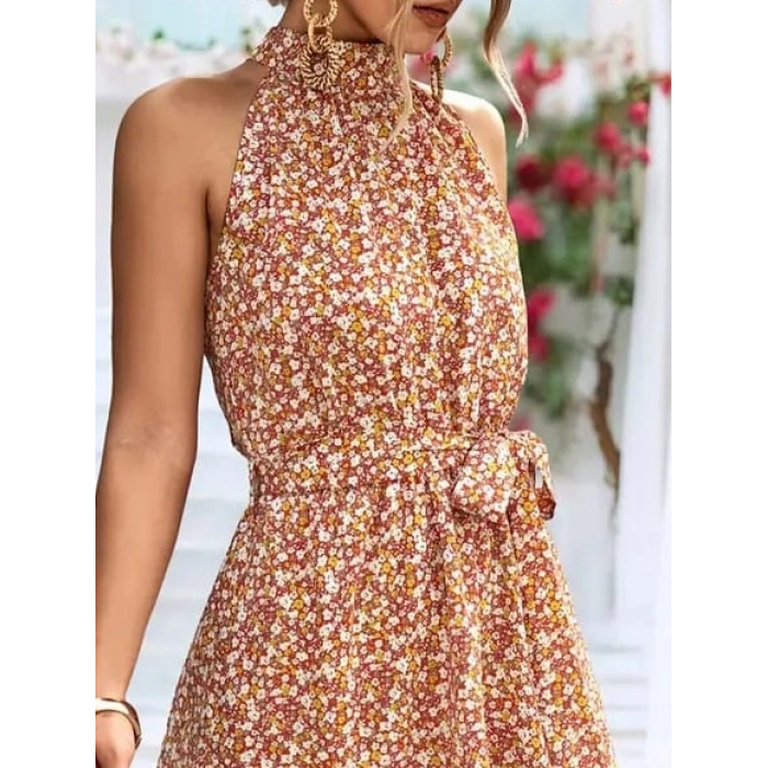 MARSiLYAN- Kadın Eteği Volanlı Halter Yaka Süprem Elbise