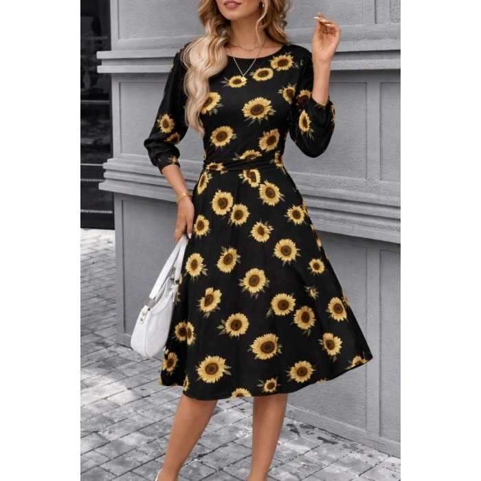 MARSiLYAN- Kadın Fakir Kol Bisiklet Yaka Midi Mikro Elbise