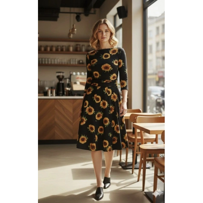 MARSiLYAN- Kadın Fakir Kol Bisiklet Yaka Midi Mikro Elbise