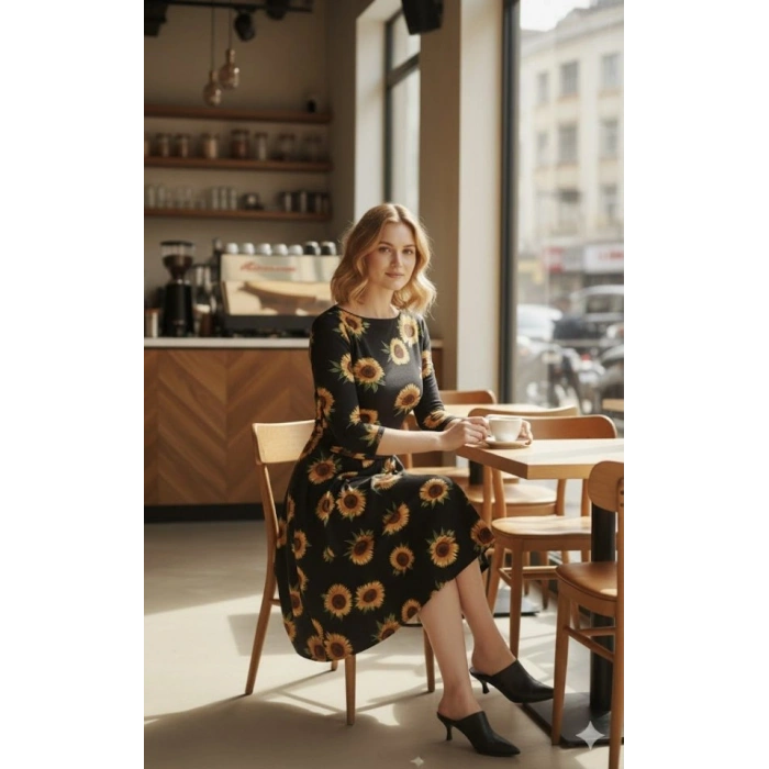 MARSiLYAN- Kadın Fakir Kol Bisiklet Yaka Midi Mikro Elbise