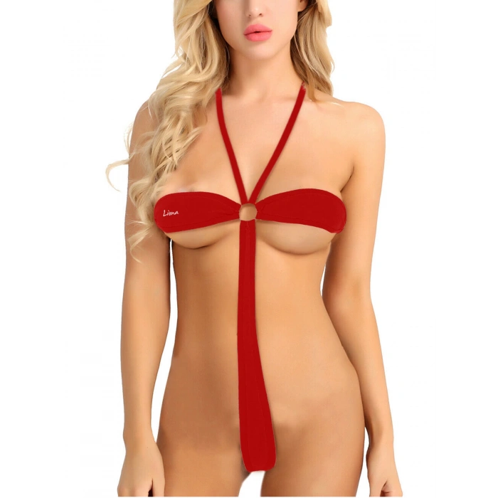 MARSİLYAN-- Kadın Fantezi İç Giyim Kırmızı Seksi İç Çamaşırı Takımı