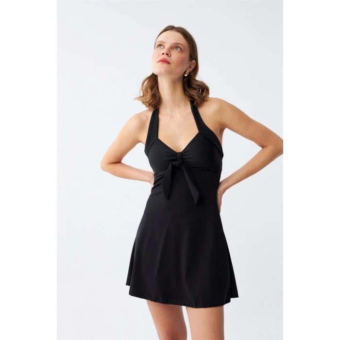 MARSiLYAN- Kadın Fiyonklu Siyah Elbise Mayo