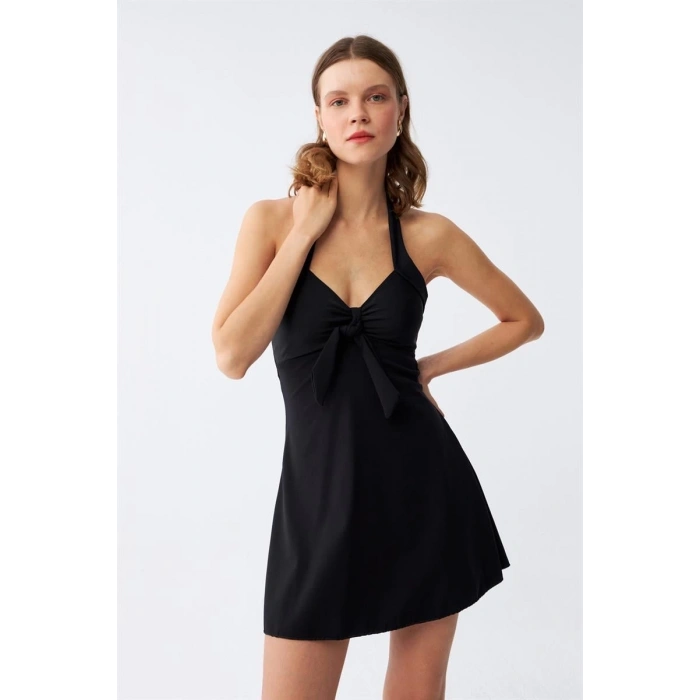 MARSiLYAN- Kadın Fiyonklu Siyah Elbise Mayo