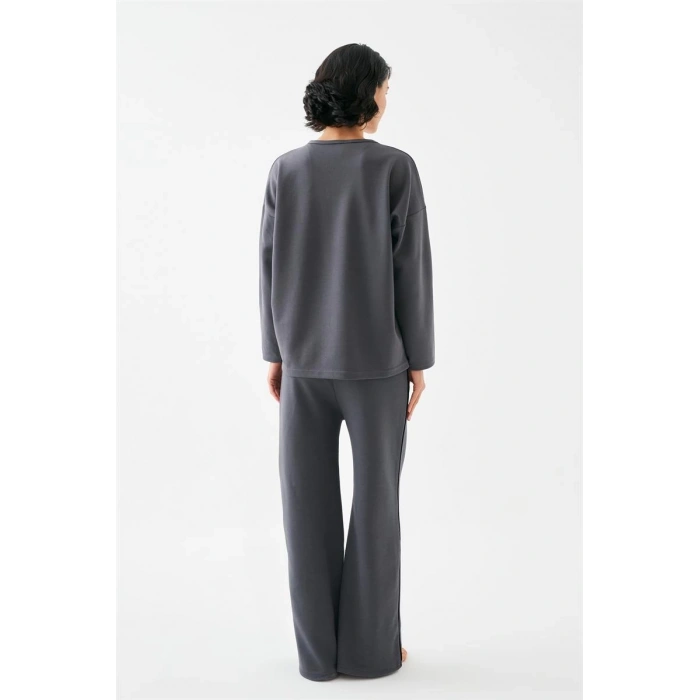 MARSiLYAN- Kadın Füme Boğa Burcu Oversize 2 İplik Eşofman Ev Giyim Takımı